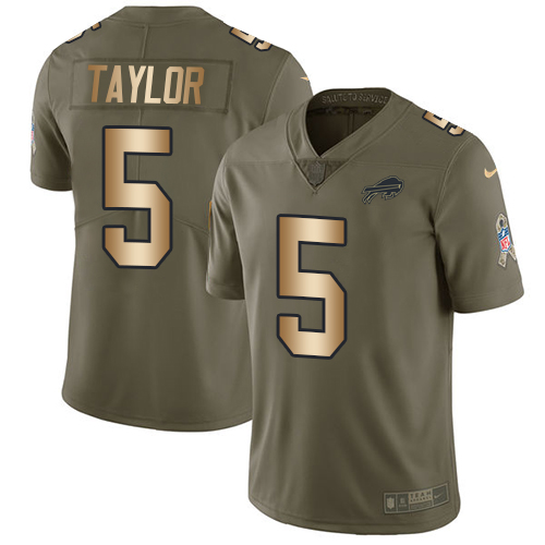 Nike Bills #5 Tyrod Taylor Olive/Gold Men's Stitched NFL Limited Salute To Service Jersey - Click Image to Close